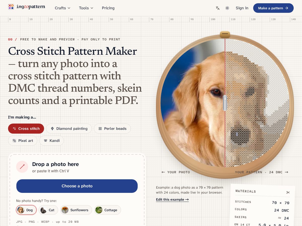Landing-page snapshot of imgtopattern.com