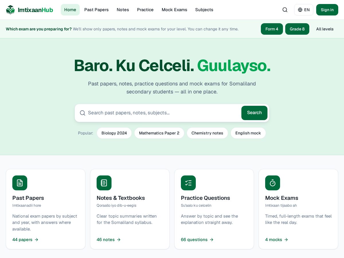 Landing-page snapshot of imtixaanhub.com