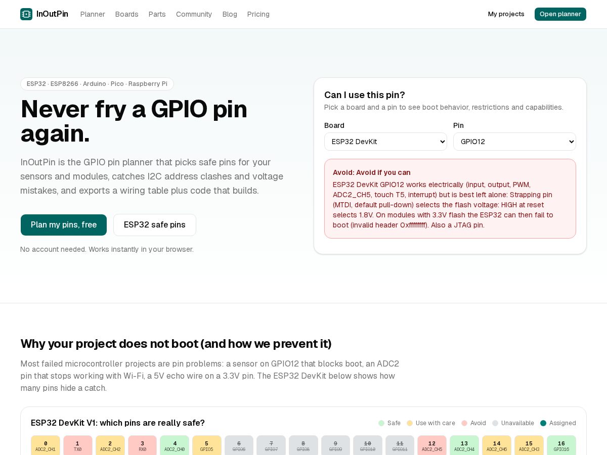 Landing-page snapshot of inoutpin.com