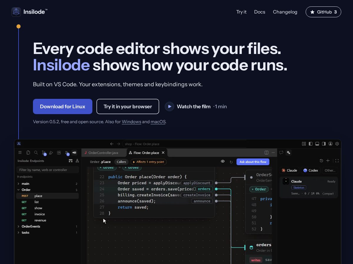 Landing-page snapshot of insilode.dev