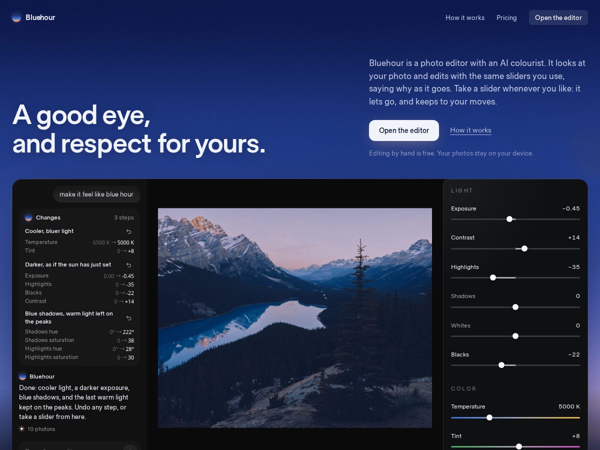 Landing-page snapshot of itsbluehour.com