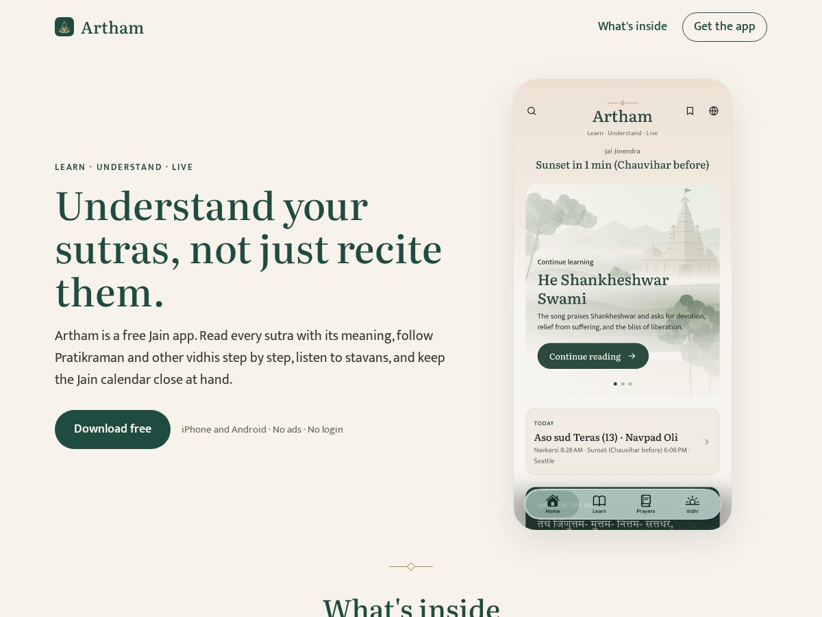 Landing-page snapshot of jainartham.com