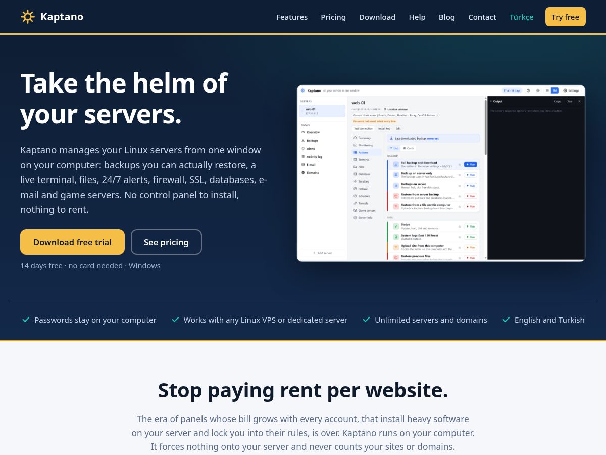 Landing-page snapshot of kaptano.com