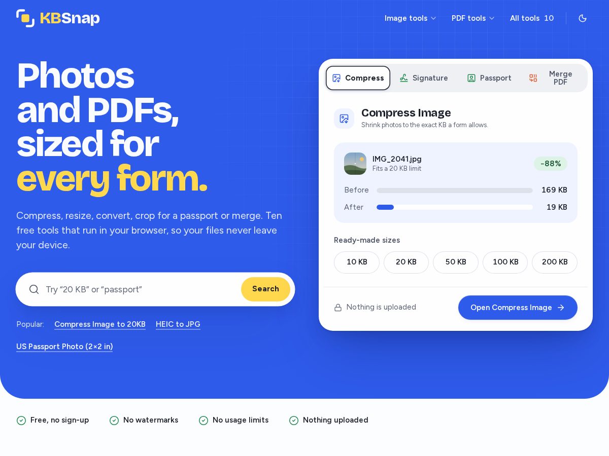 Landing-page snapshot of kbsnap.com