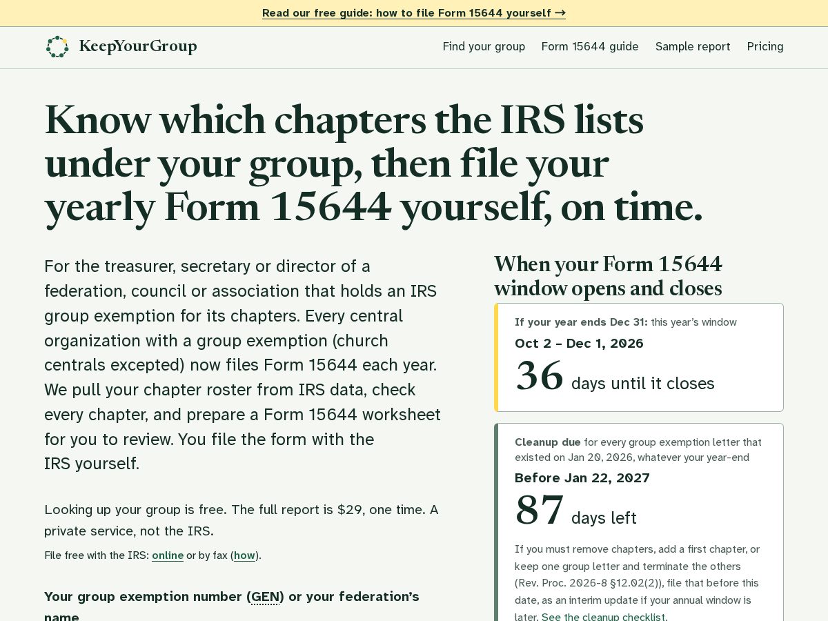 Landing-page snapshot of keepyourgroup.com