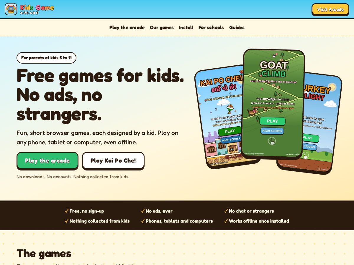 Landing-page snapshot of kidsgamesarcade.com