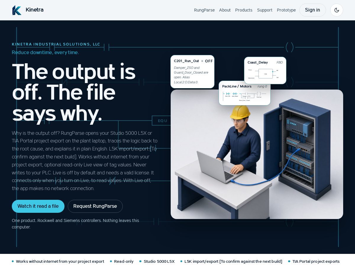 Landing-page snapshot of kinetraindustries.com