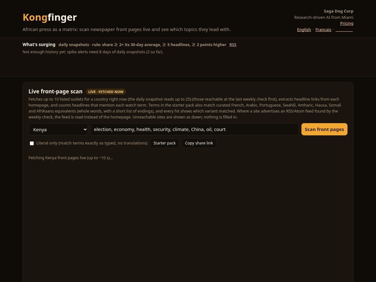 Landing-page snapshot of kongfinger.org
