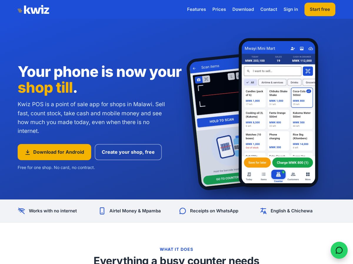 Landing-page snapshot of kwizpos.com