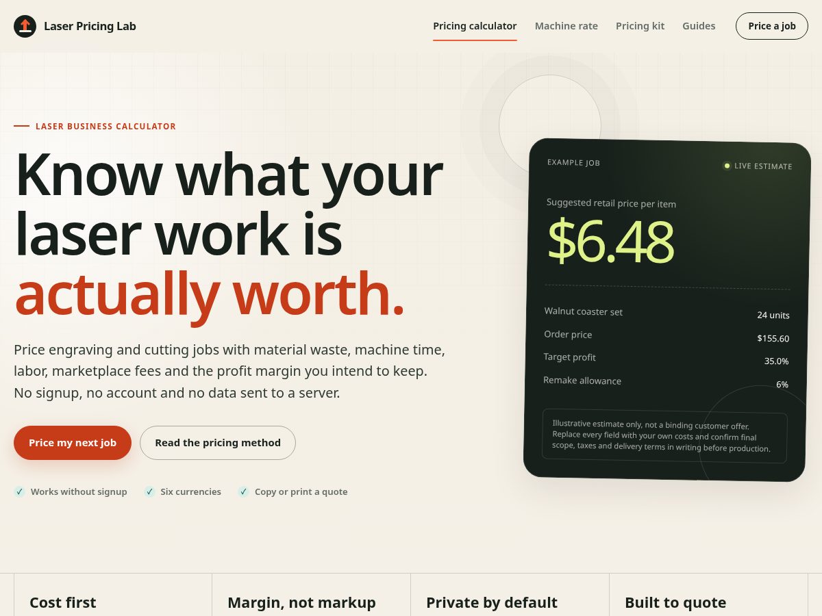 Landing-page snapshot of laserpricinglab.com