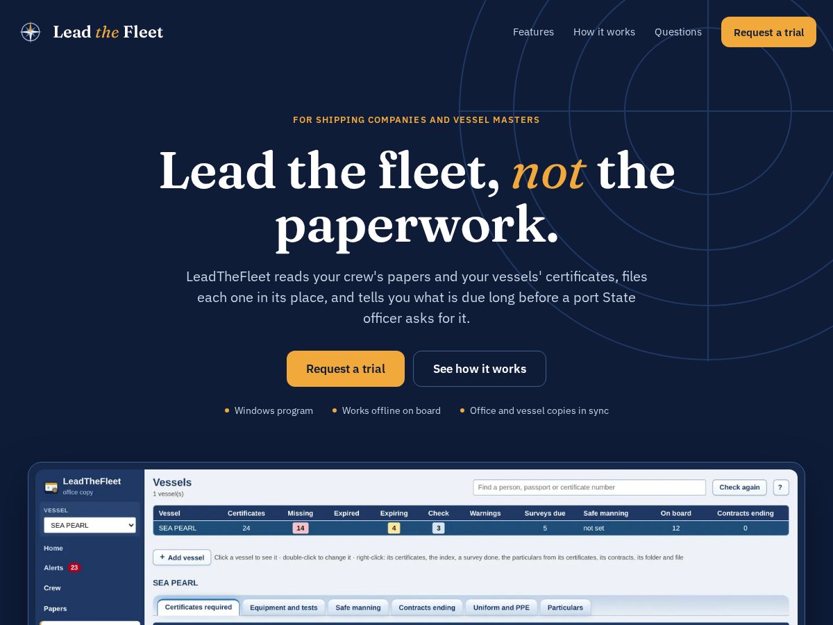Landing-page snapshot of leadthefleet.net