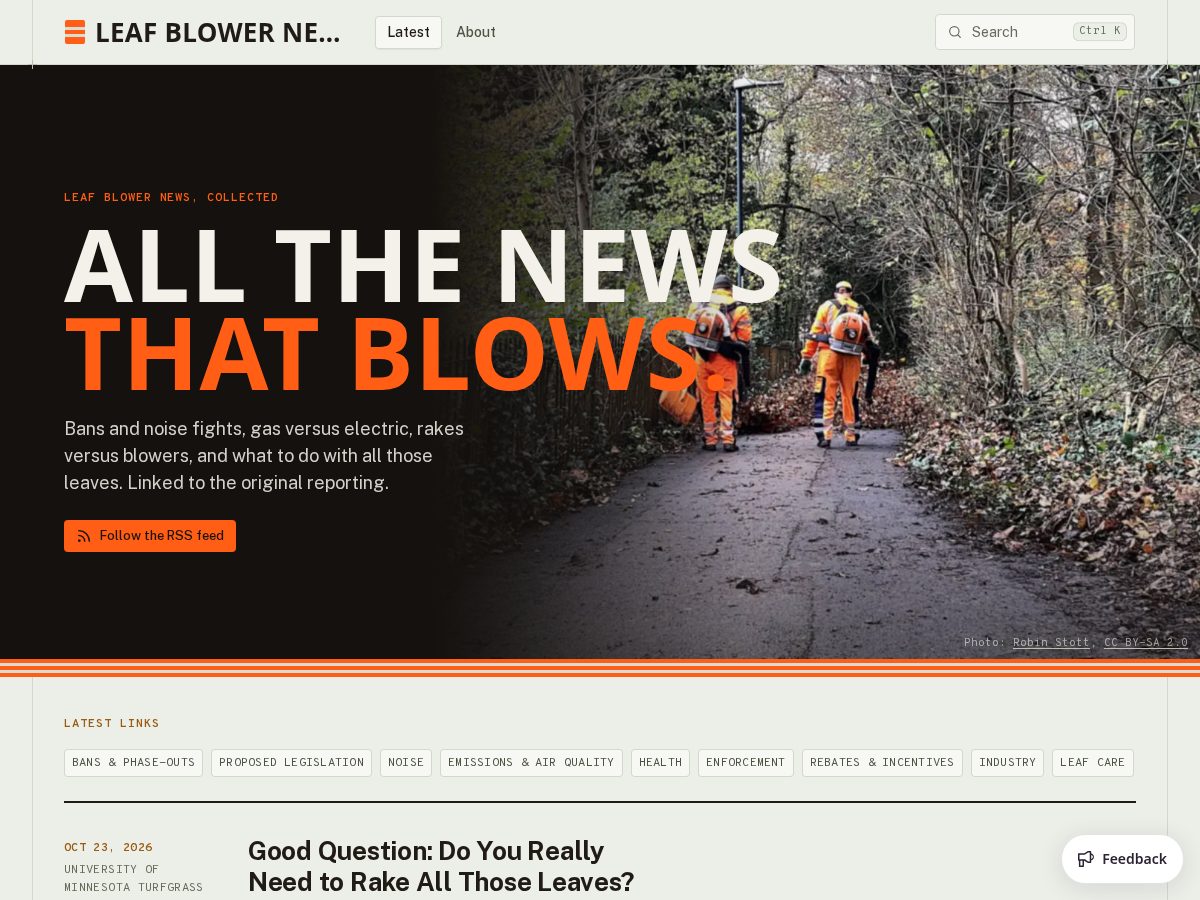 Landing-page snapshot of leafblower.news