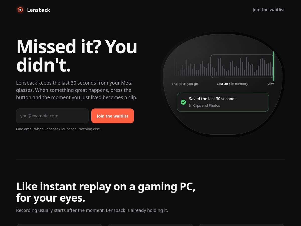 Landing-page snapshot of lensback.app
