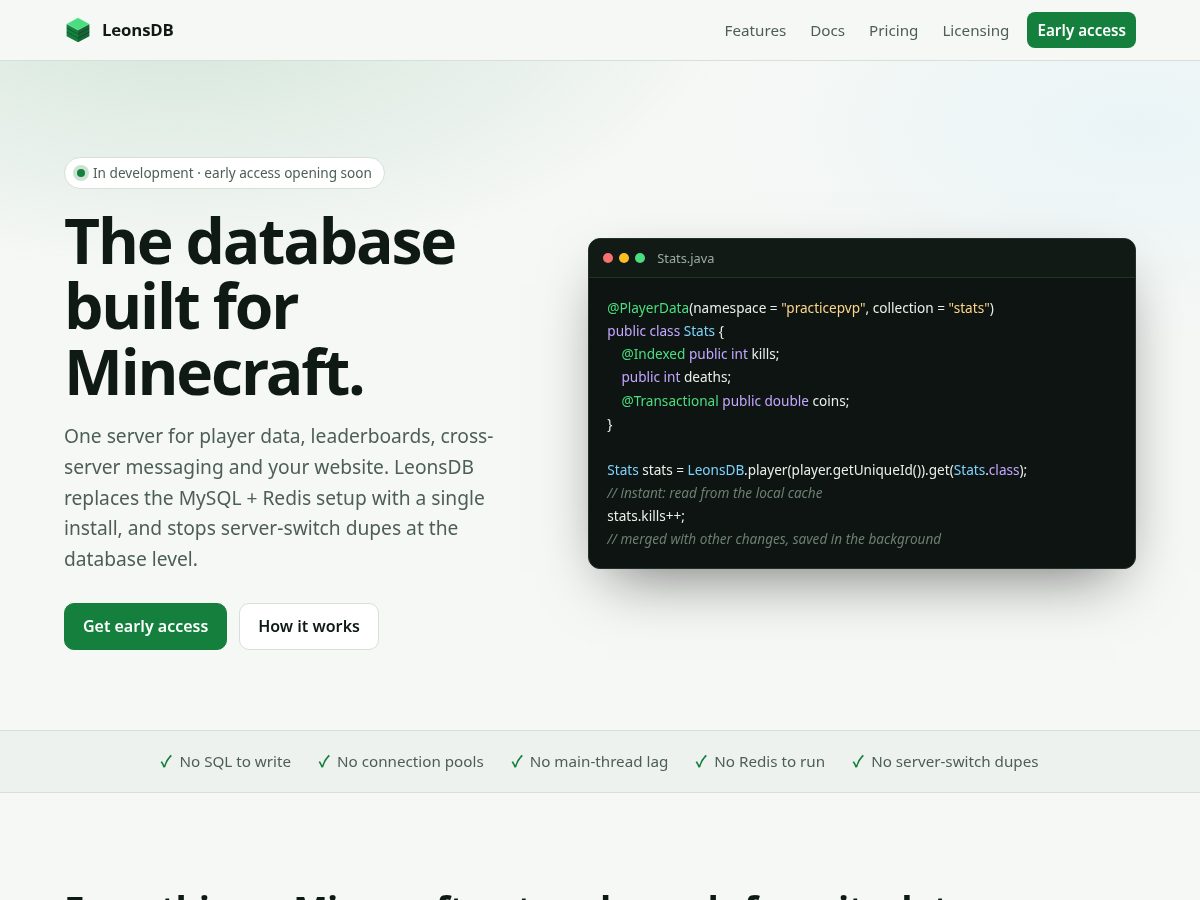 Landing-page snapshot of leonsdb.com