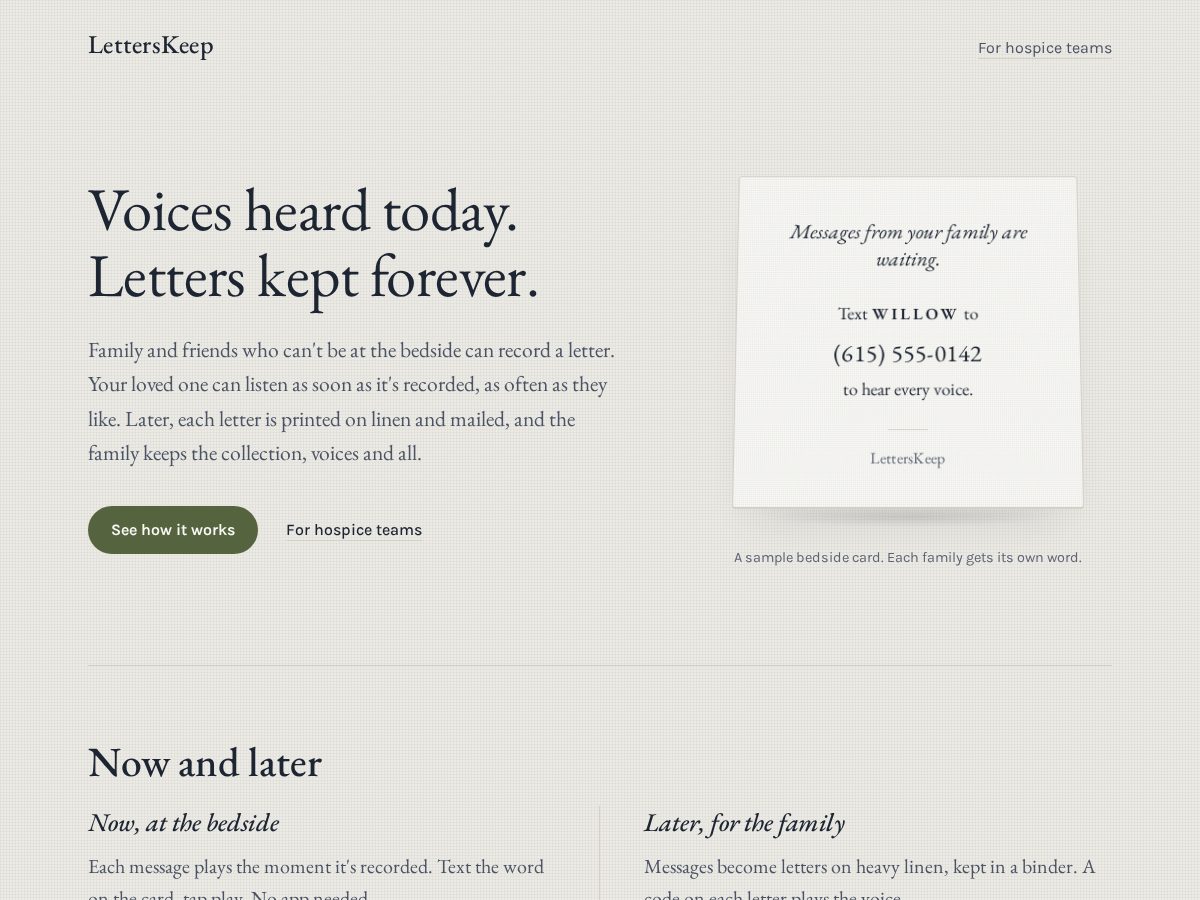 Landing-page snapshot of letterskeep.com