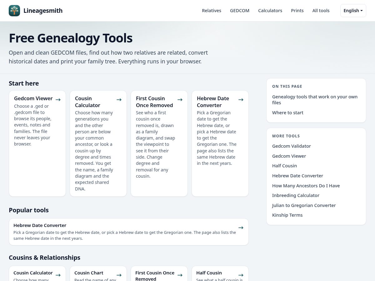 Landing-page snapshot of lineagesmith.com