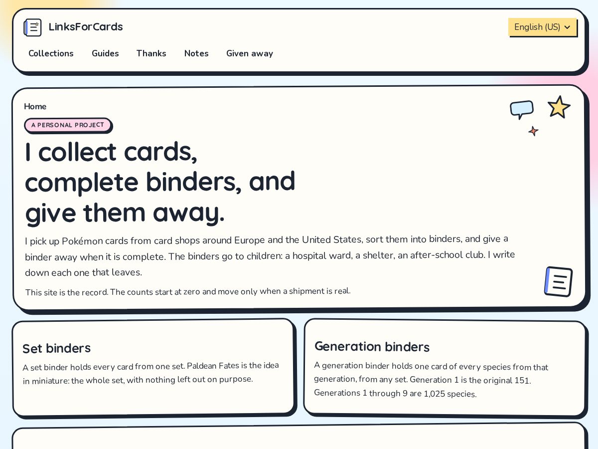 Landing-page snapshot of linksforcards.com