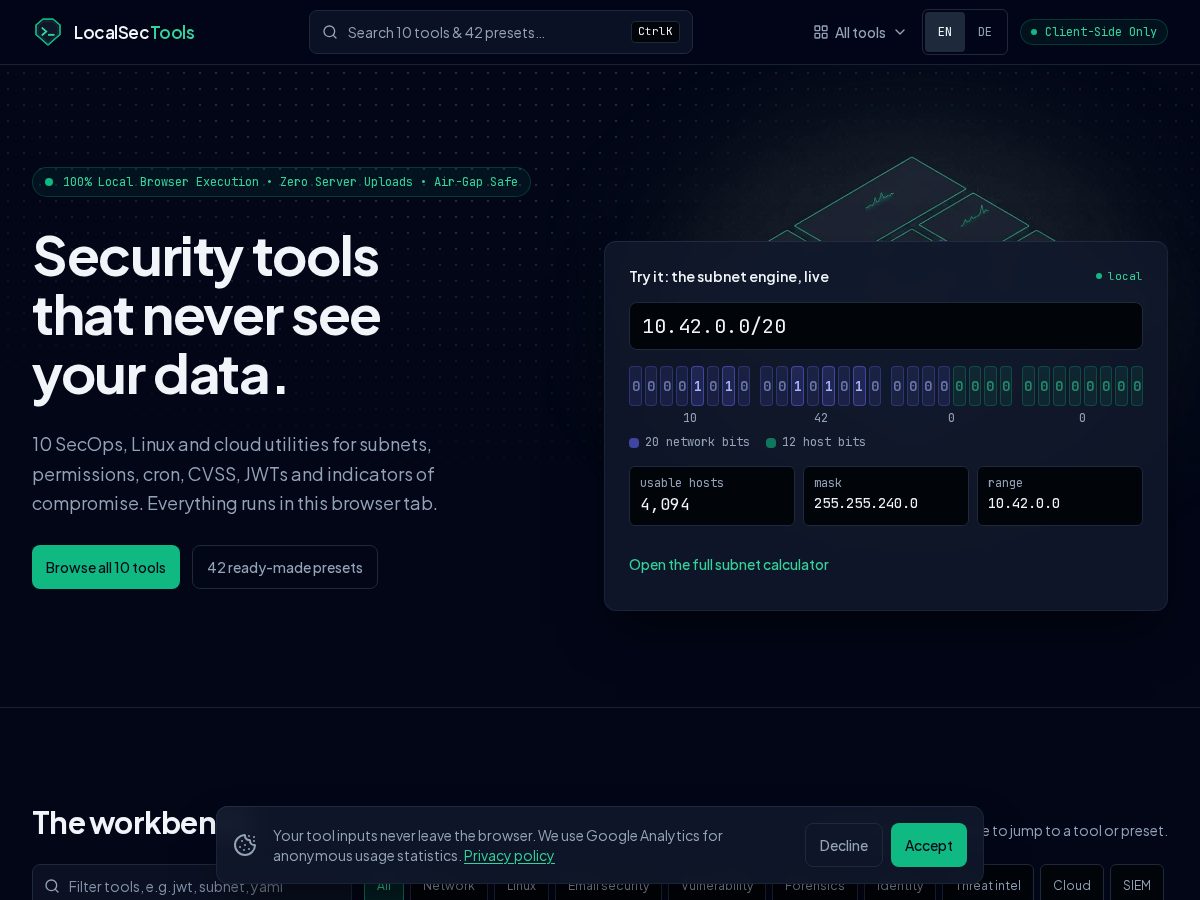 Landing-page snapshot of localsectools.com