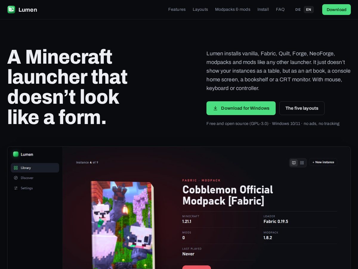 Landing-page snapshot of lumenlauncher.app