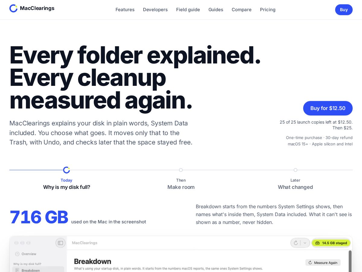 Landing-page snapshot of macclearings.app