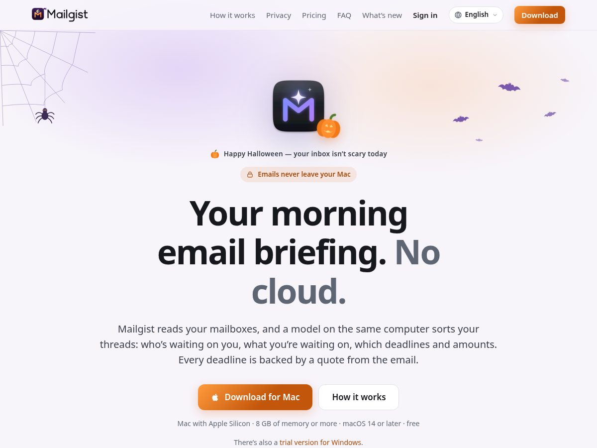 Landing-page snapshot of mailgist.app
