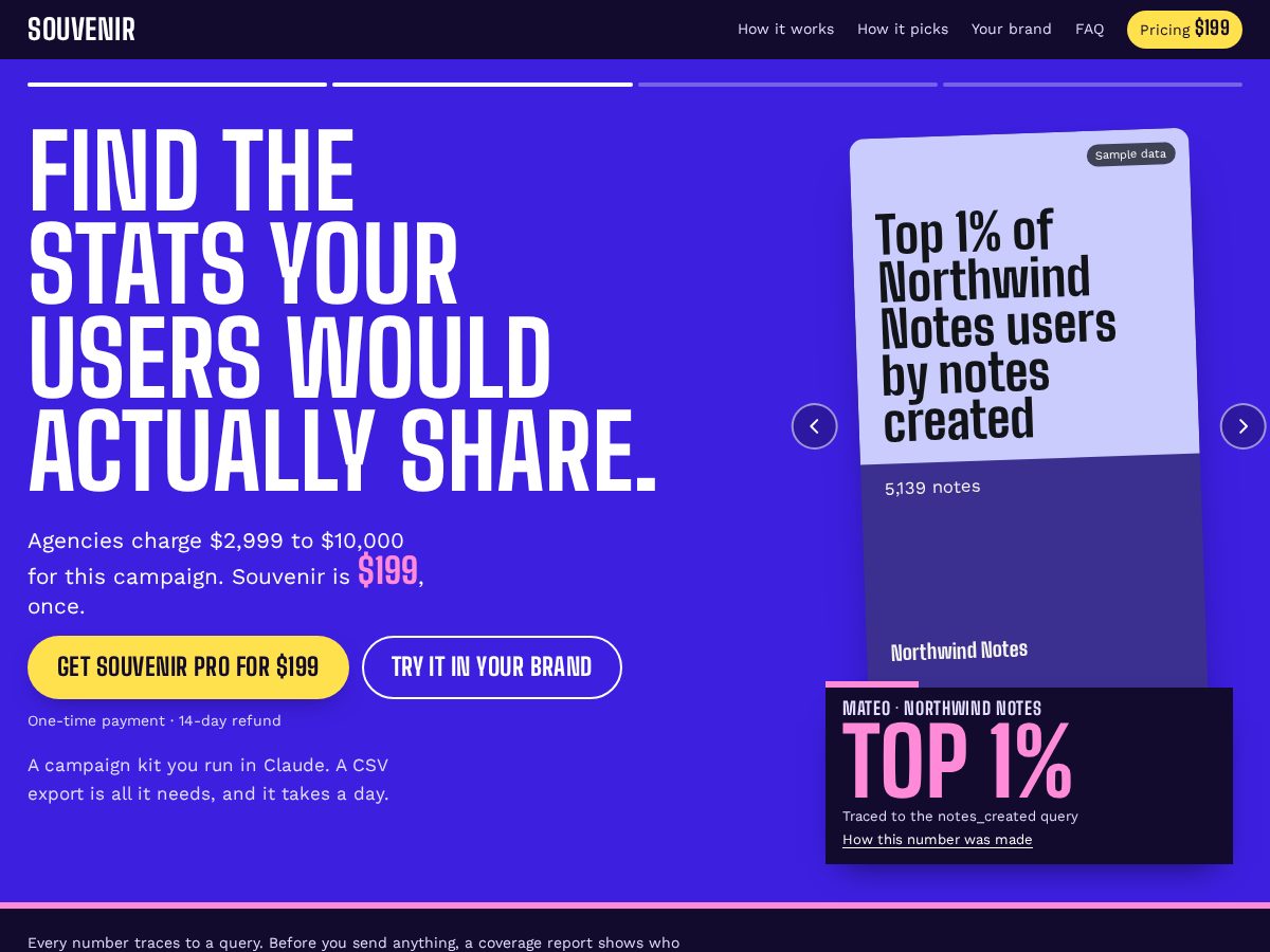 Landing-page snapshot of makesouvenir.com