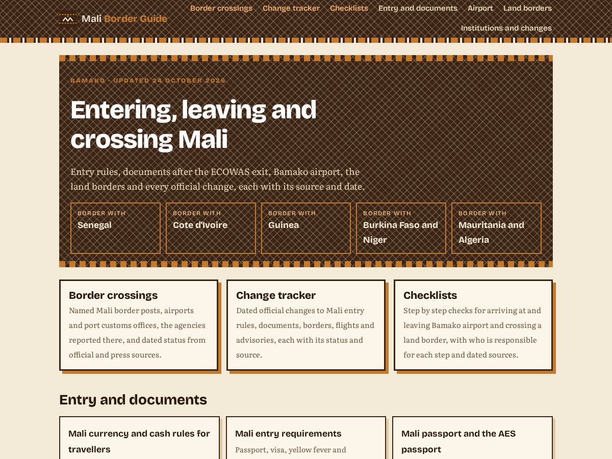 Landing-page snapshot of maliborderguide.com