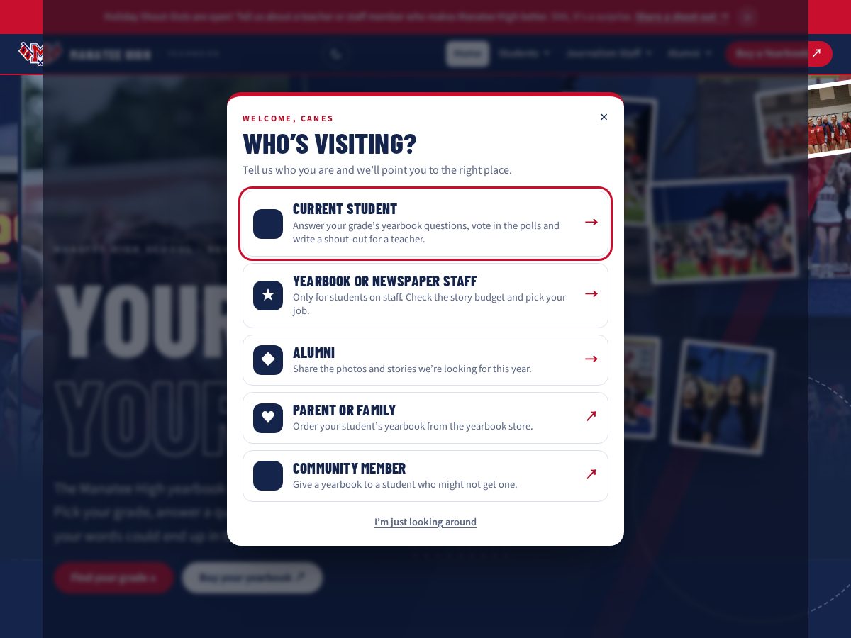 Landing-page snapshot of manateehighyearbook.com