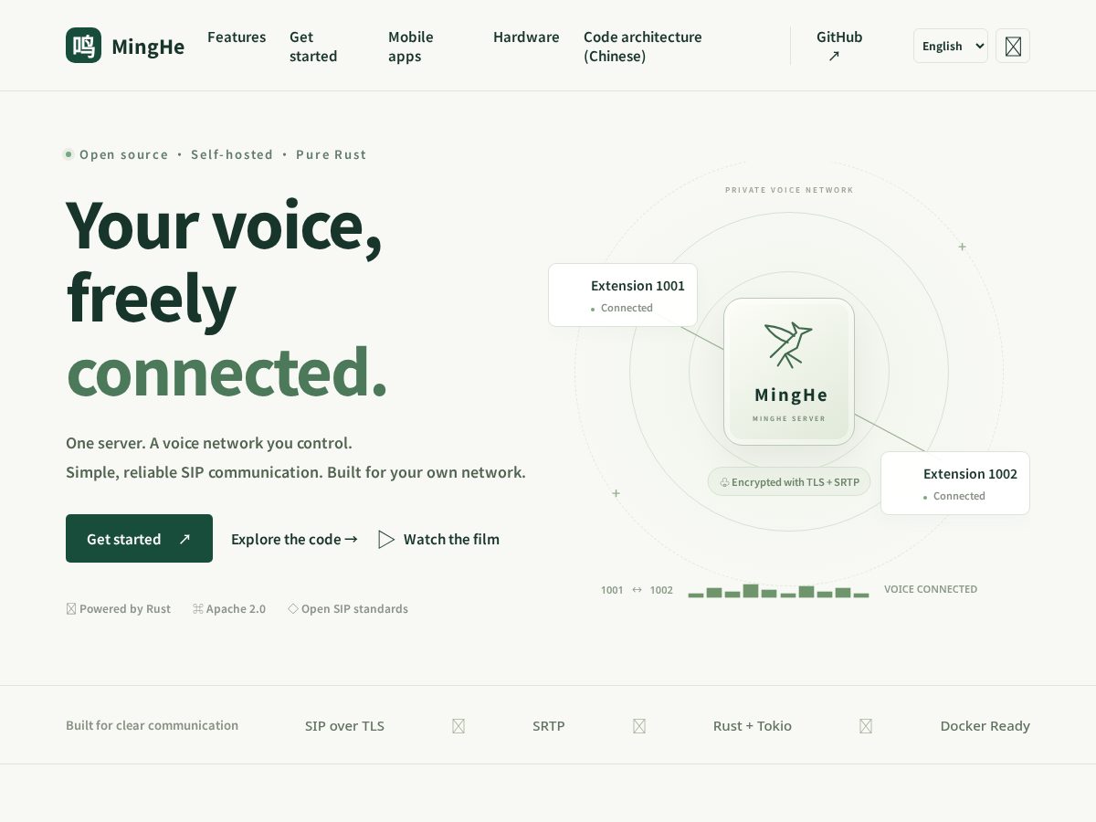 Landing-page snapshot of minghe.mobile
