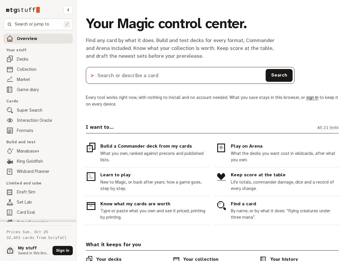 Landing-page snapshot of mtgstuff.com