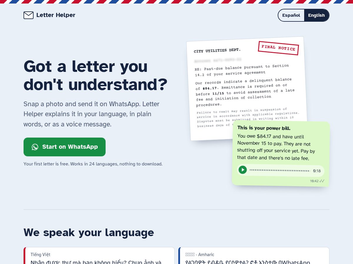 Landing-page snapshot of myletterhelper.com