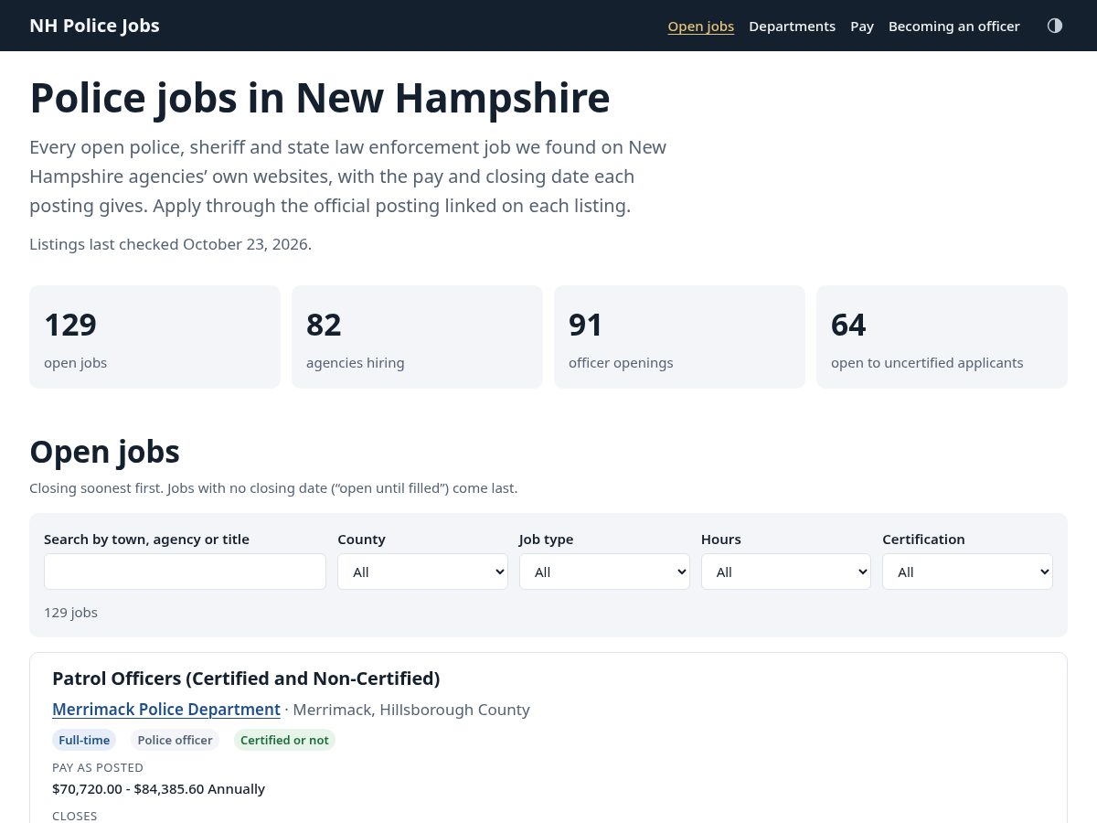 Landing-page snapshot of nhpolicejobs.com