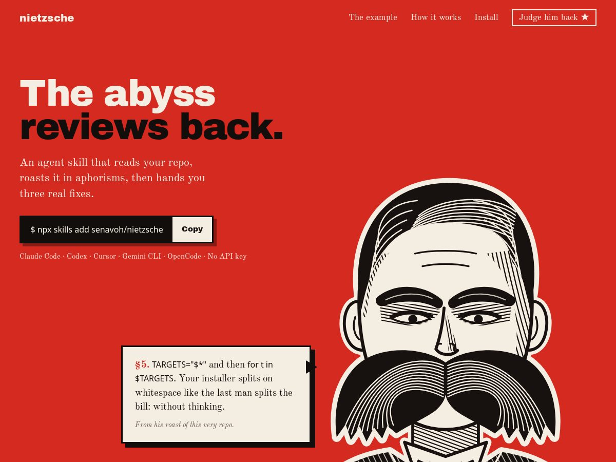 Landing-page snapshot of nietzsche.dev