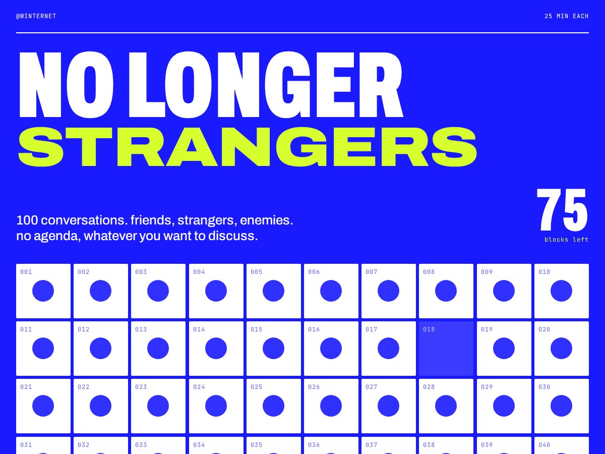 Landing-page snapshot of nolongerstrangers.wtf
