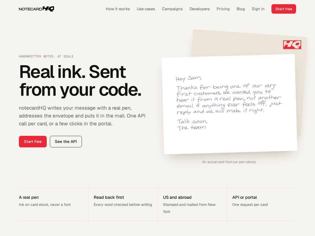 Landing-page snapshot of notecardhq.com