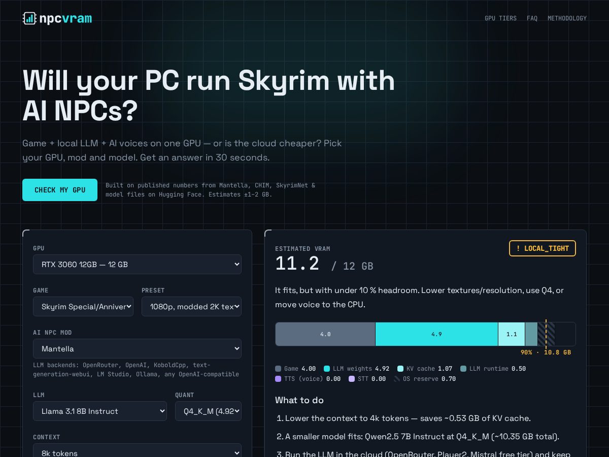 Landing-page snapshot of npcvram.com