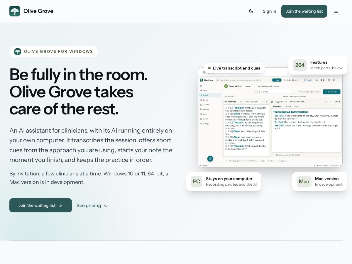 Landing-page snapshot of olivegrove.app
