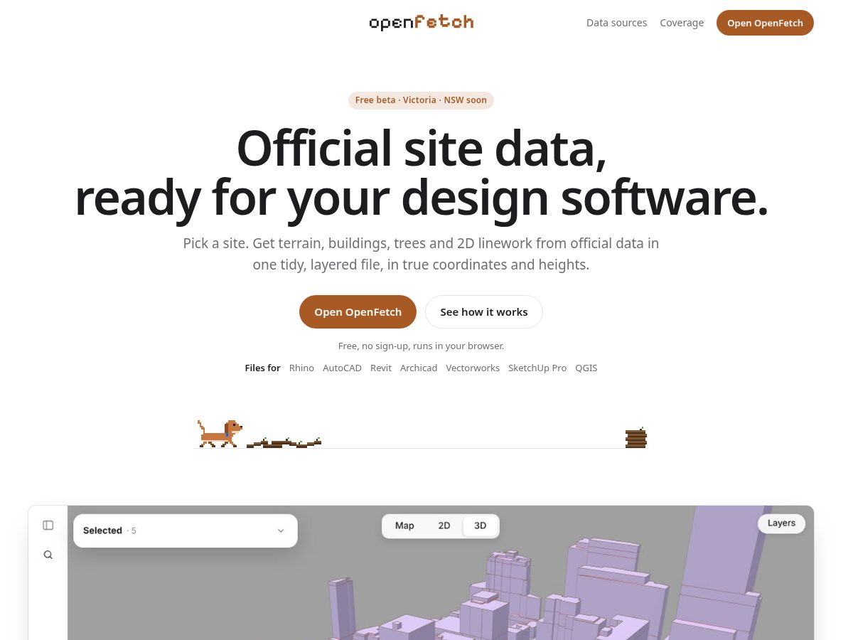 Landing-page snapshot of openfetch.earth