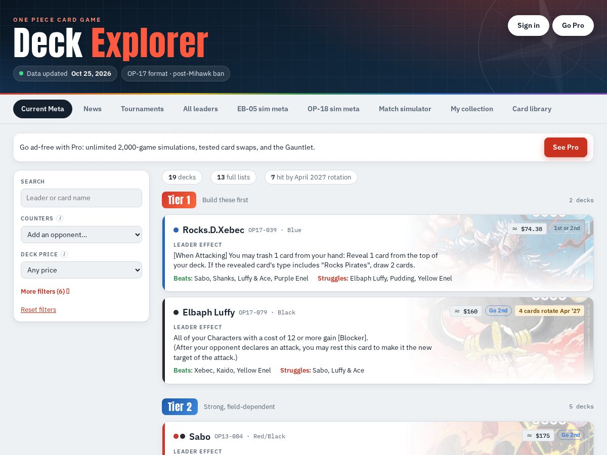 Landing-page snapshot of optcgdeckexplorer.com