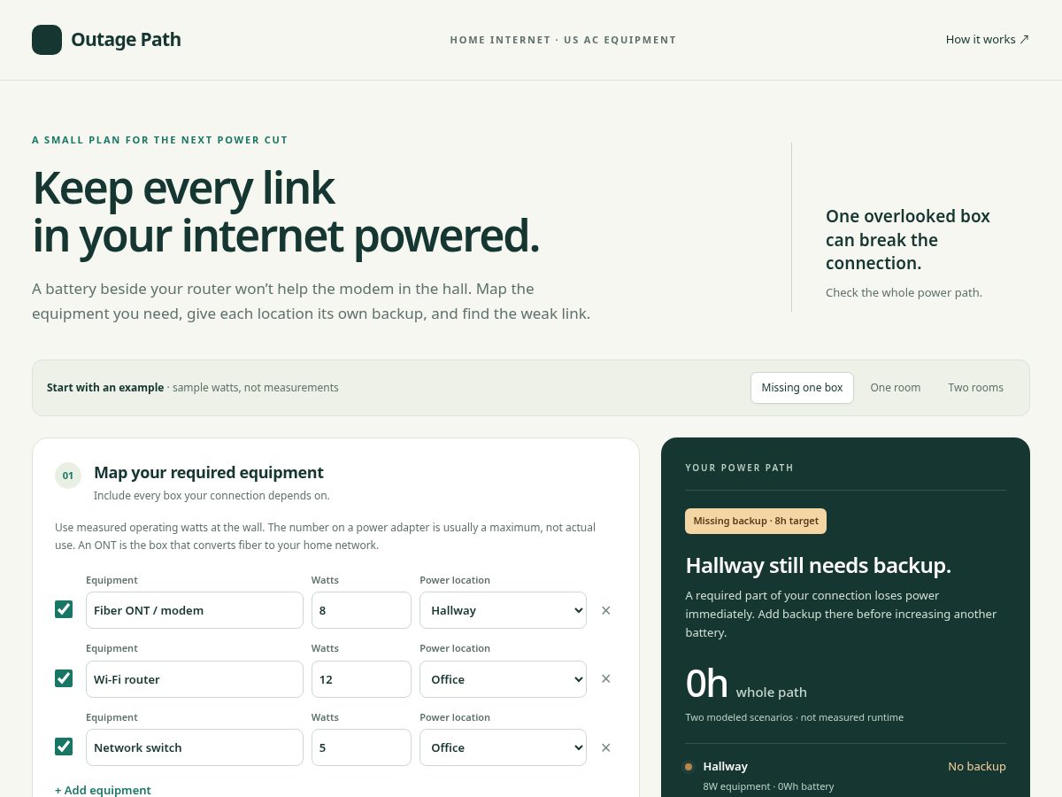 Landing-page snapshot of outagepath.com