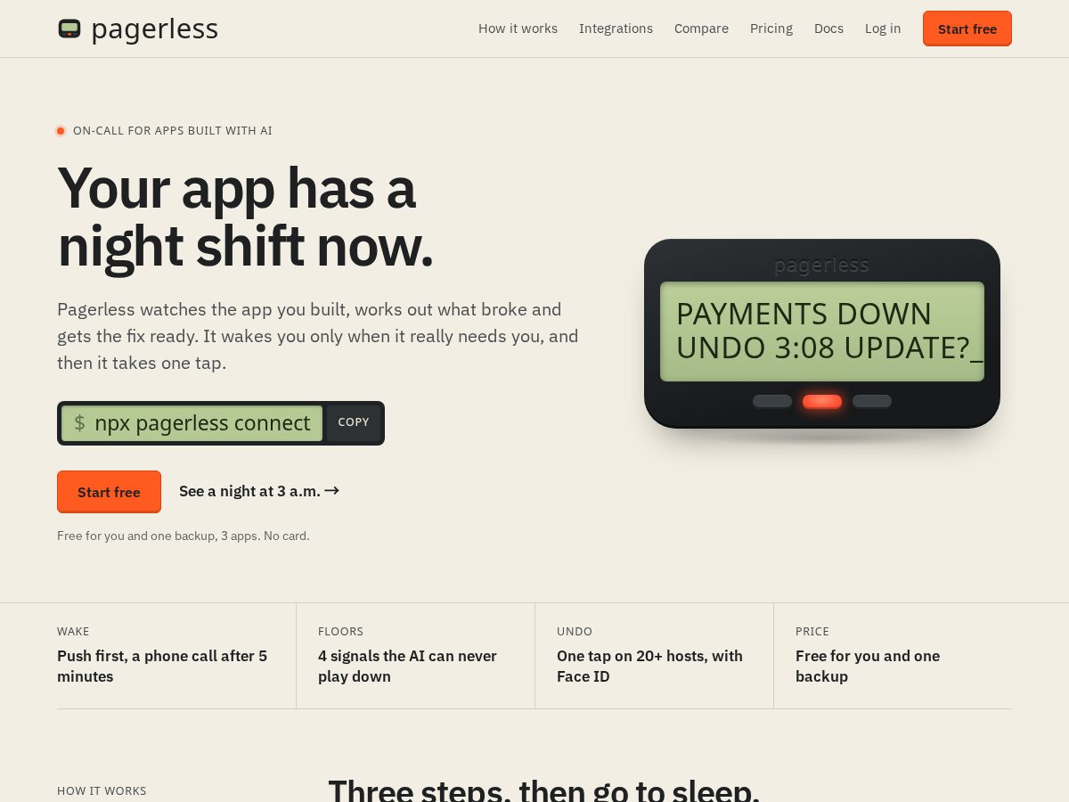 Landing-page snapshot of pagerless.dev