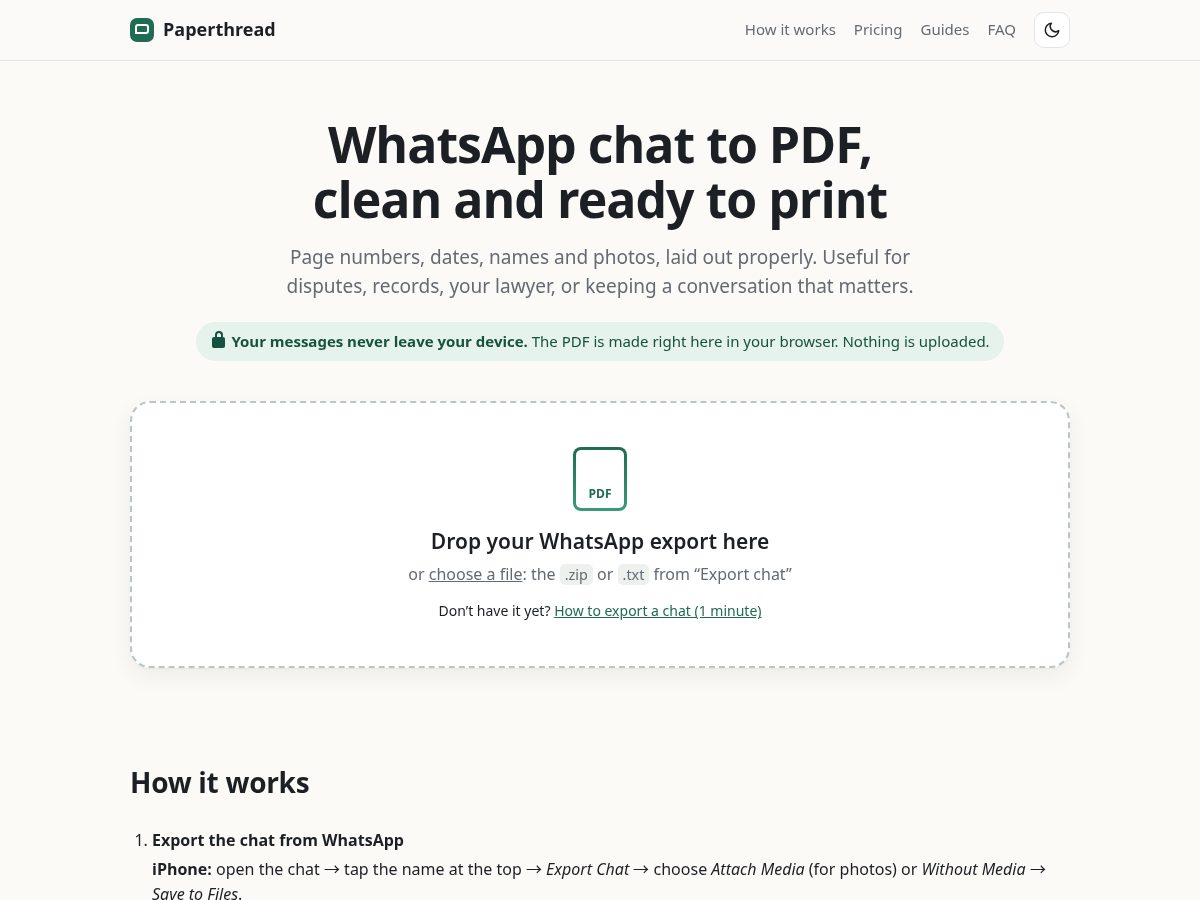 Landing-page snapshot of paperthread.app
