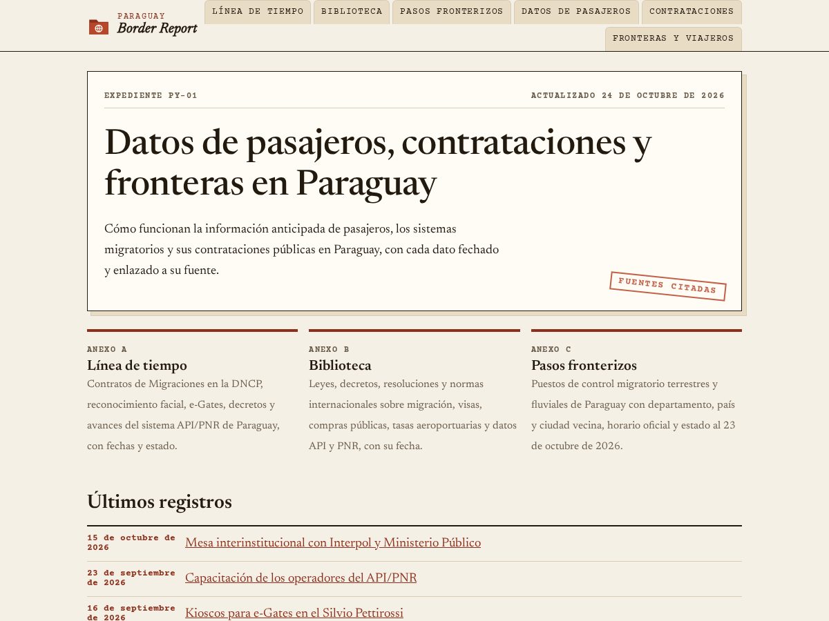 Landing-page snapshot of paraguayborderreport.com
