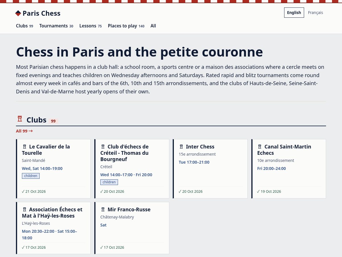Landing-page snapshot of parischess.com