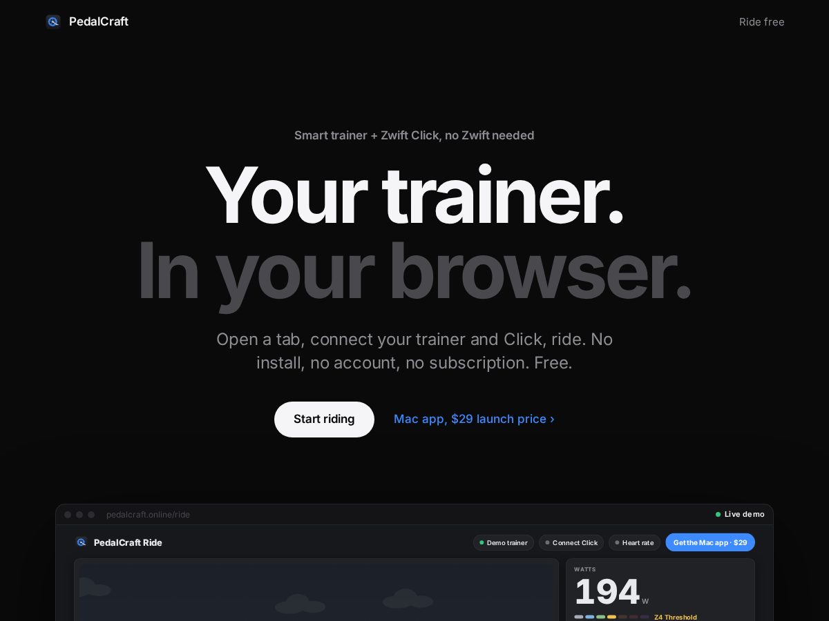Landing-page snapshot of pedalcraft.online