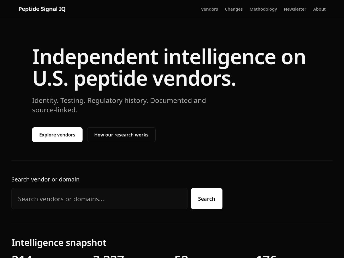 Landing-page snapshot of peptidesignaliq.com