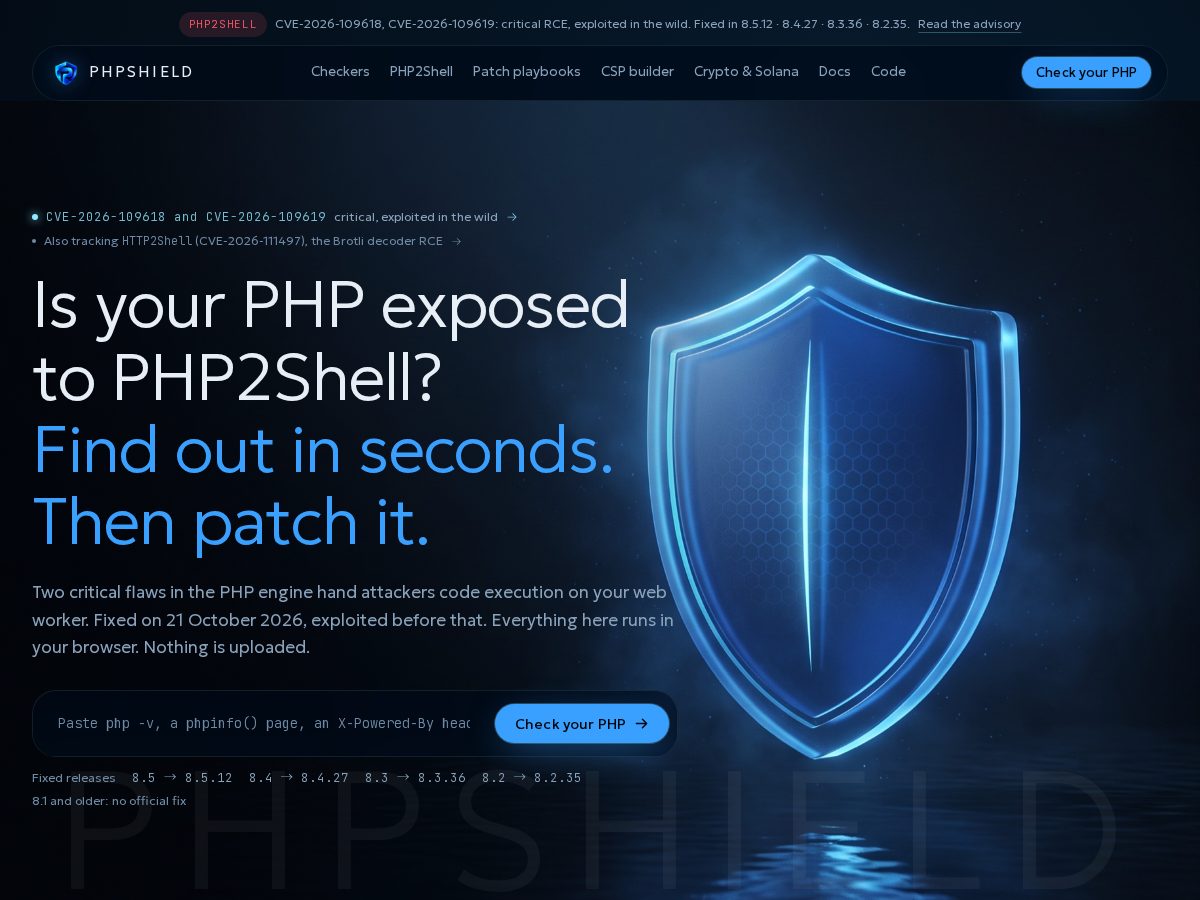 Landing-page snapshot of phpshield.live
