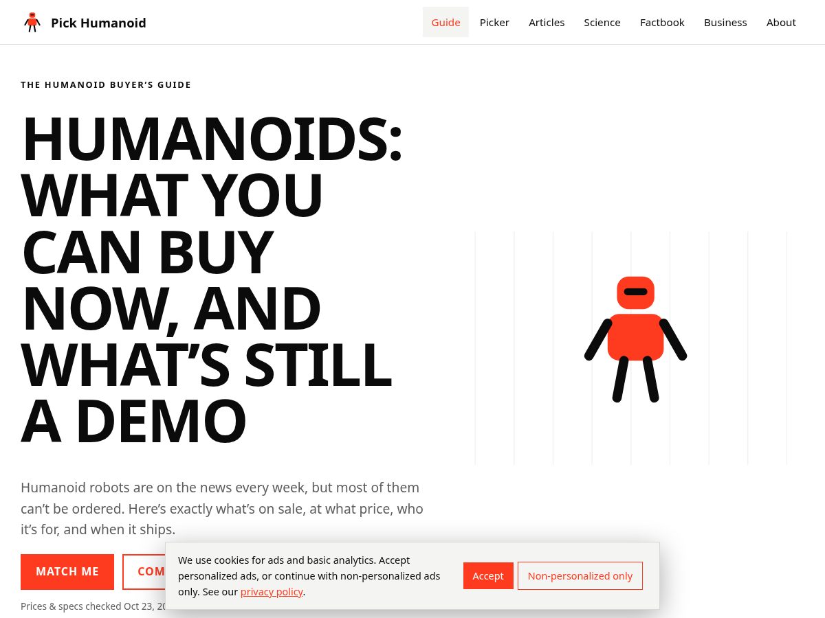 Landing-page snapshot of pickhumanoid.com