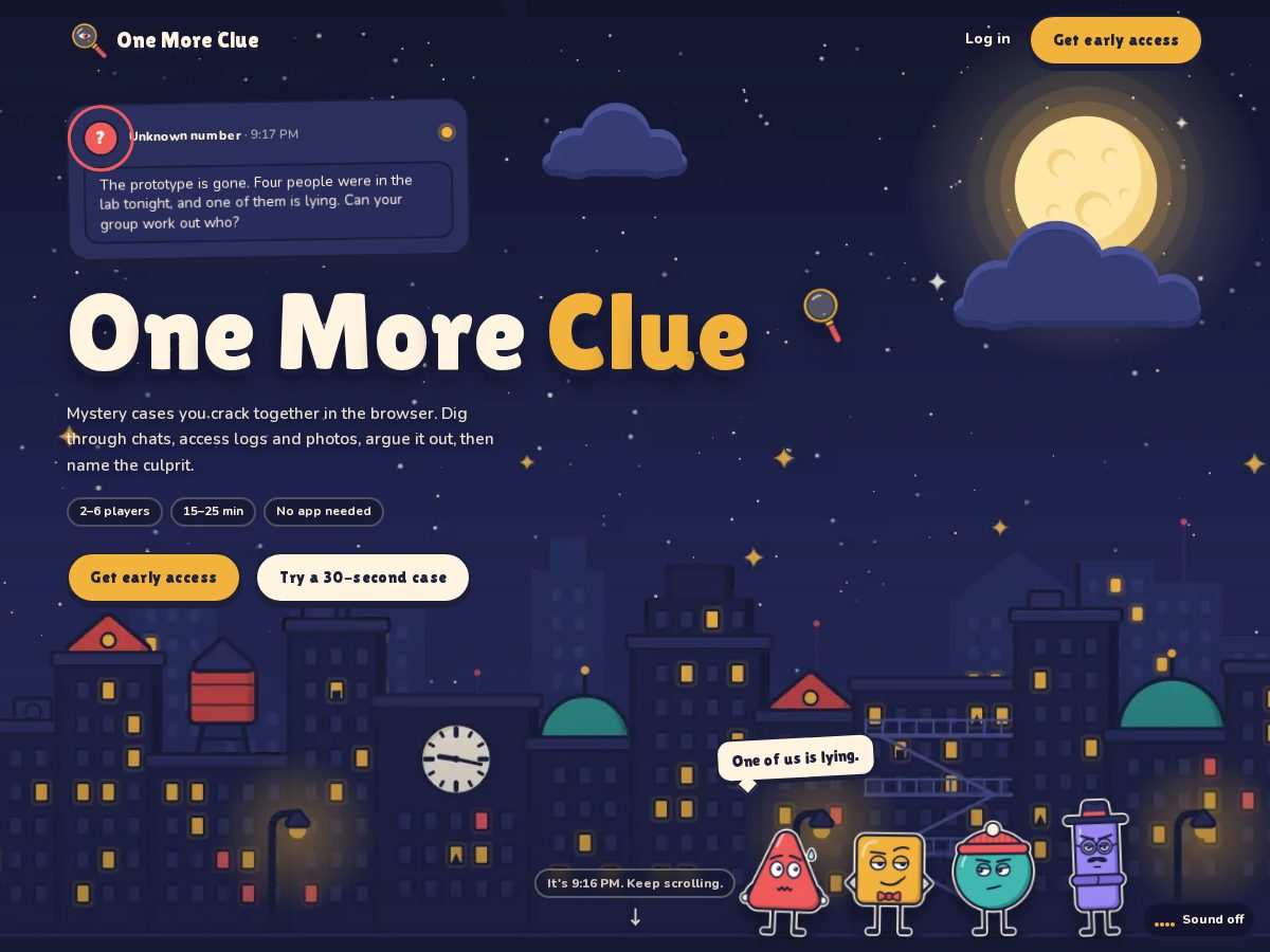 Landing-page snapshot of playonemoreclue.com