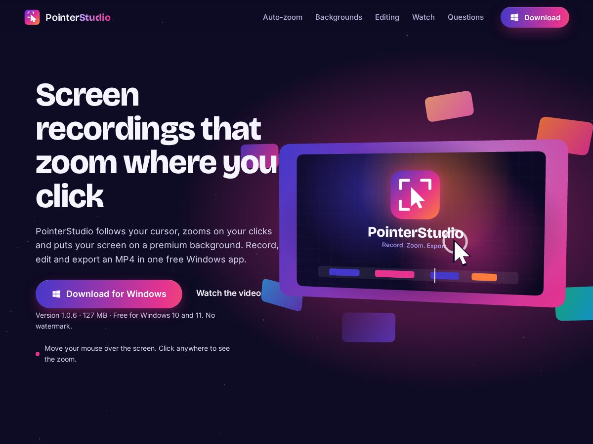 Landing-page snapshot of pointerstudio.app